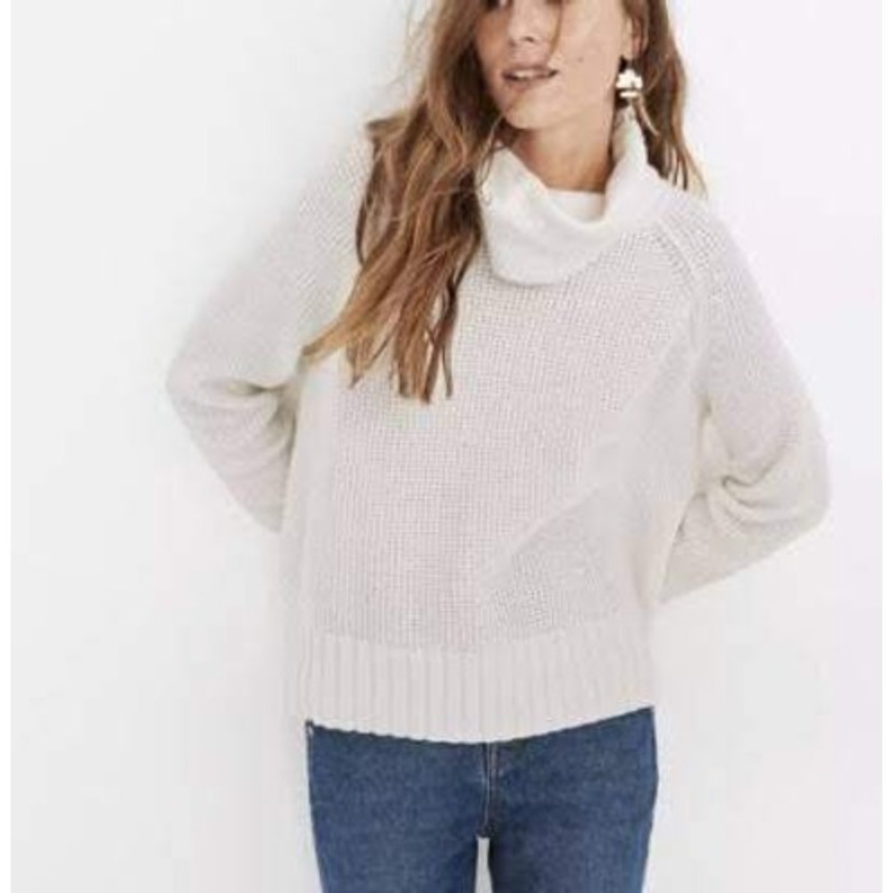 Madewell Cozycore Boho Ivory Eastbrook Waffle Knit Turtleneck Cross Back Sweater